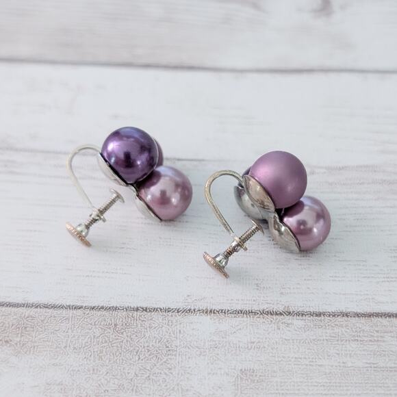 Vintage Screw Back Earrings Shades of Purple Trio Retro Statement Classy - Picture 6 of 6